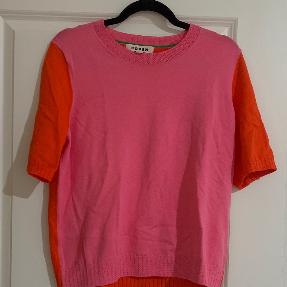 Boden Colorblock Pink and Orange Sweater